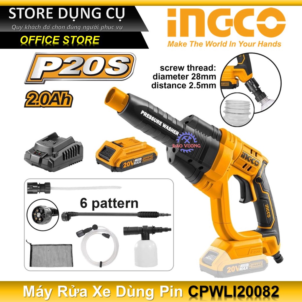 Máy Rửa Xe Dùng Pin Lithium Ingco 20V CPWLI20082 | Máy xịt rửa áp lực