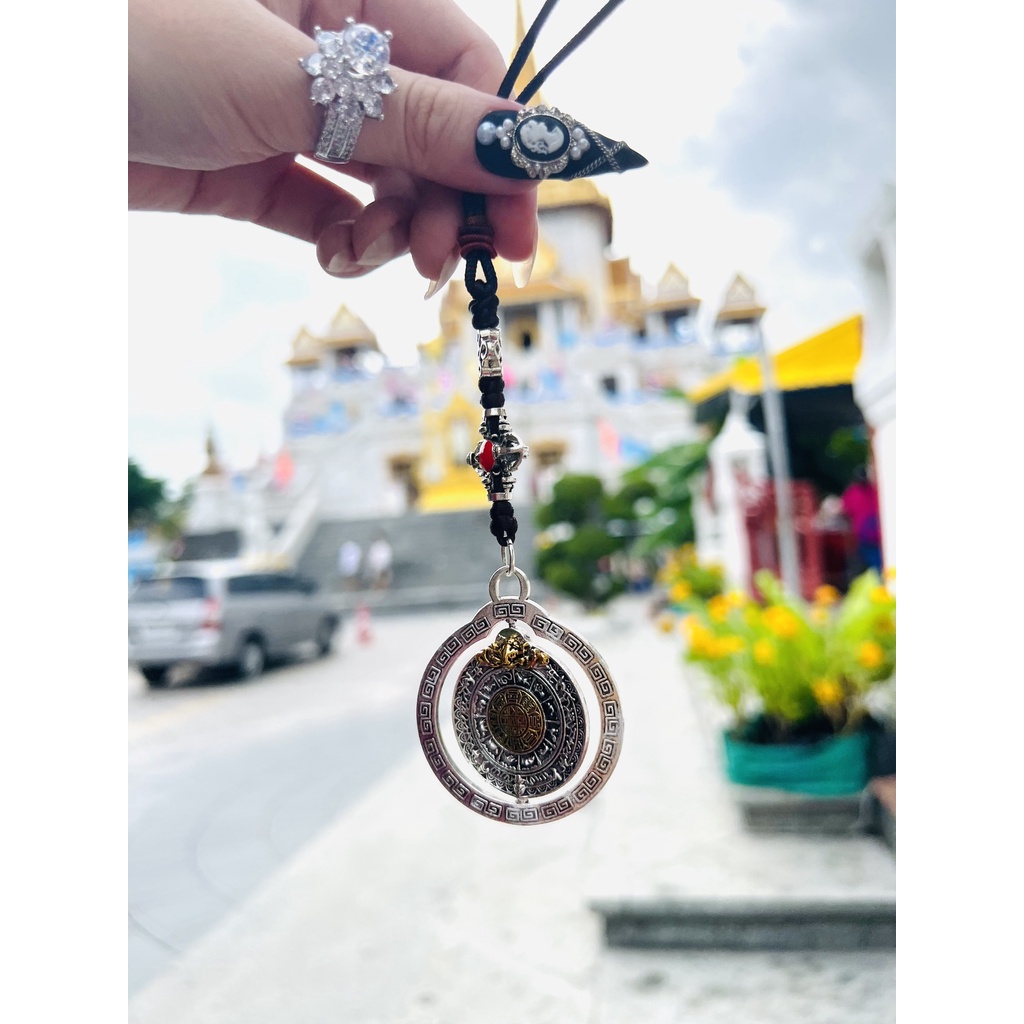 Dây treo ô tô, túi xách dạng xoay 2 mặt Bát Cát Tường & Cửu cung Văn Thù Bình An