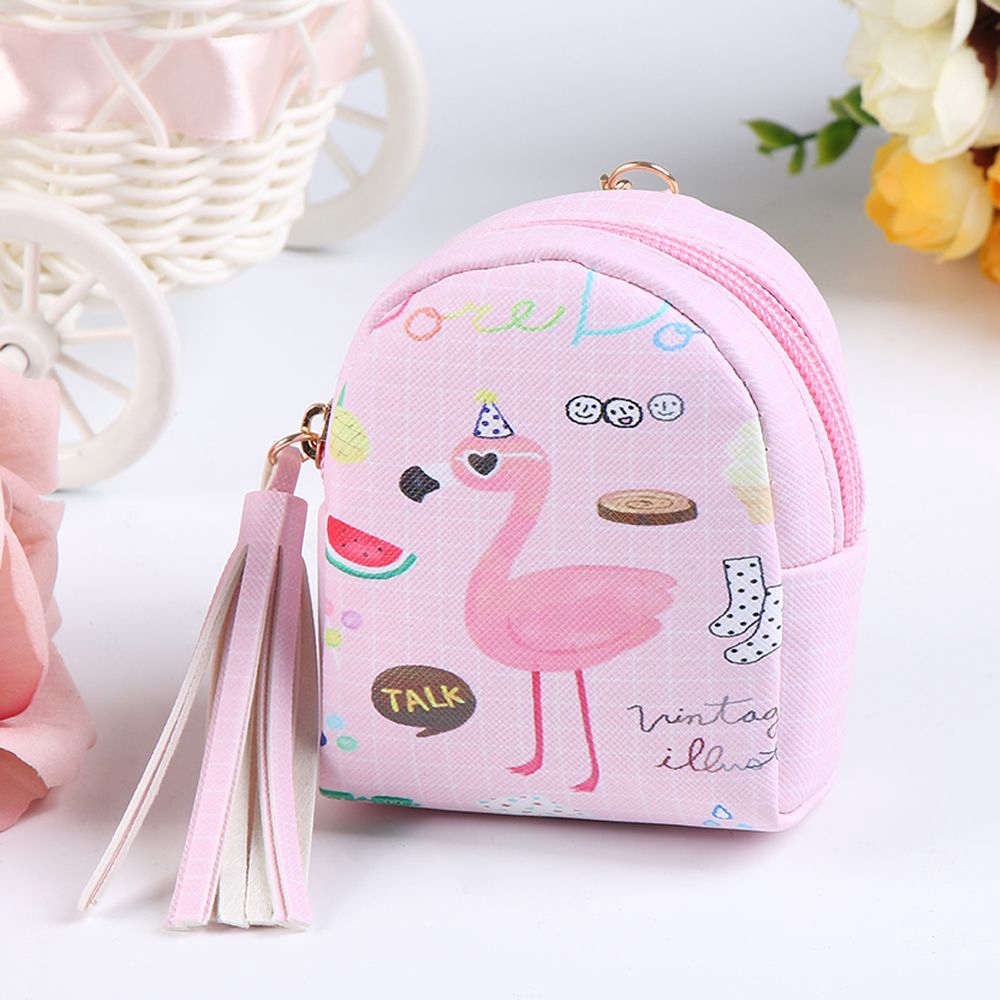 Túi đựng tiền xu da PU họa tiết chim hồng hạc