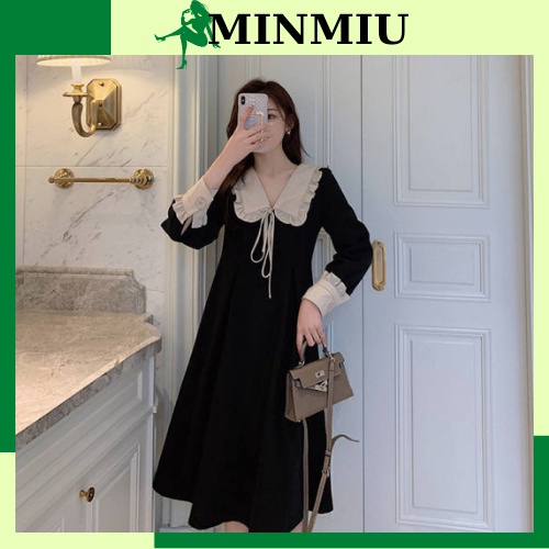 Đầm váy nữ dáng dài xòe tay dài kèm cổ phối họa tiết mang phông cách cổ điển nhưng không kém sang ch