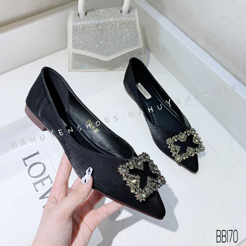 Bệt nữ HHS nhung khóa đá lòng 4 cánh Hà Huyền Shoes - BB170