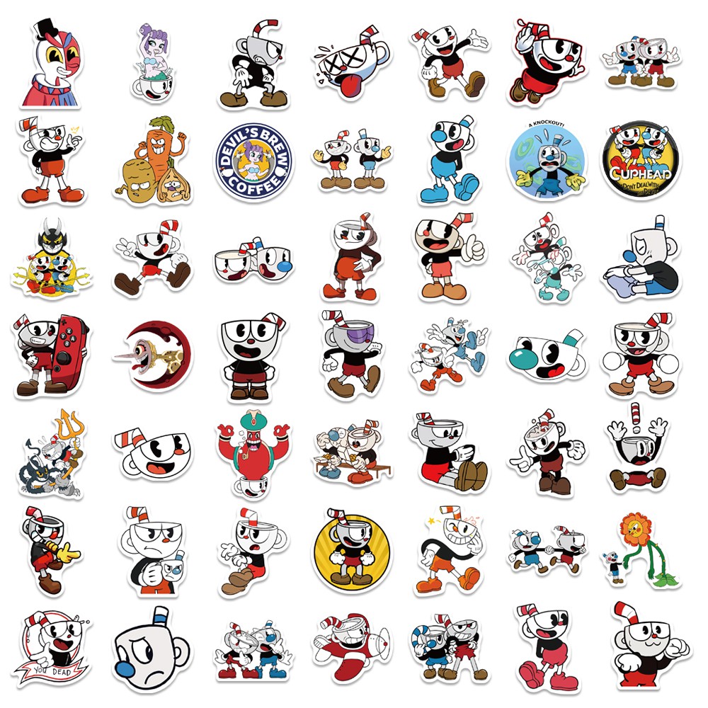 Set miếng dán trang trí hình nhân vật game Cuphead độc đáo