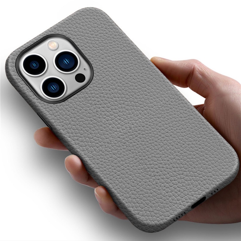 Ốp Điện Thoại Da Bò Thật Đế Sạc Không Dây Nam Châm Cho iPhone 14 Pro Max 12 Pro 13