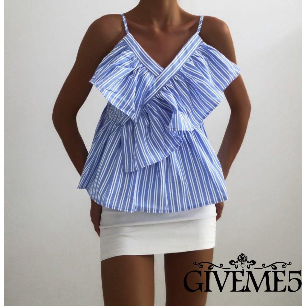 Áo nữ vai dây họa tiết sọc thời trang quyến rũ
