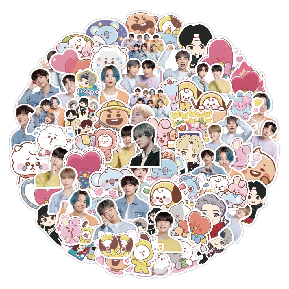 Hình dán Sticker hoạt hình BT21 cute - Xấp 32 sticker BT21