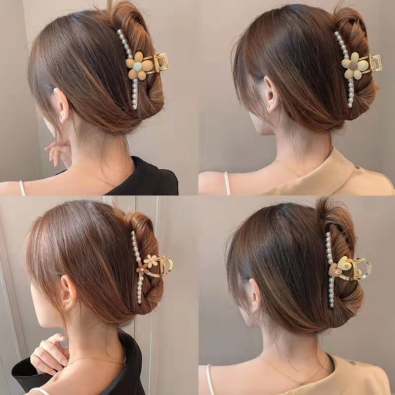 Kẹp Tóc Kim Loại Hình Hoa Đính Ngọc Trai Thời Trang Hàn Quốc