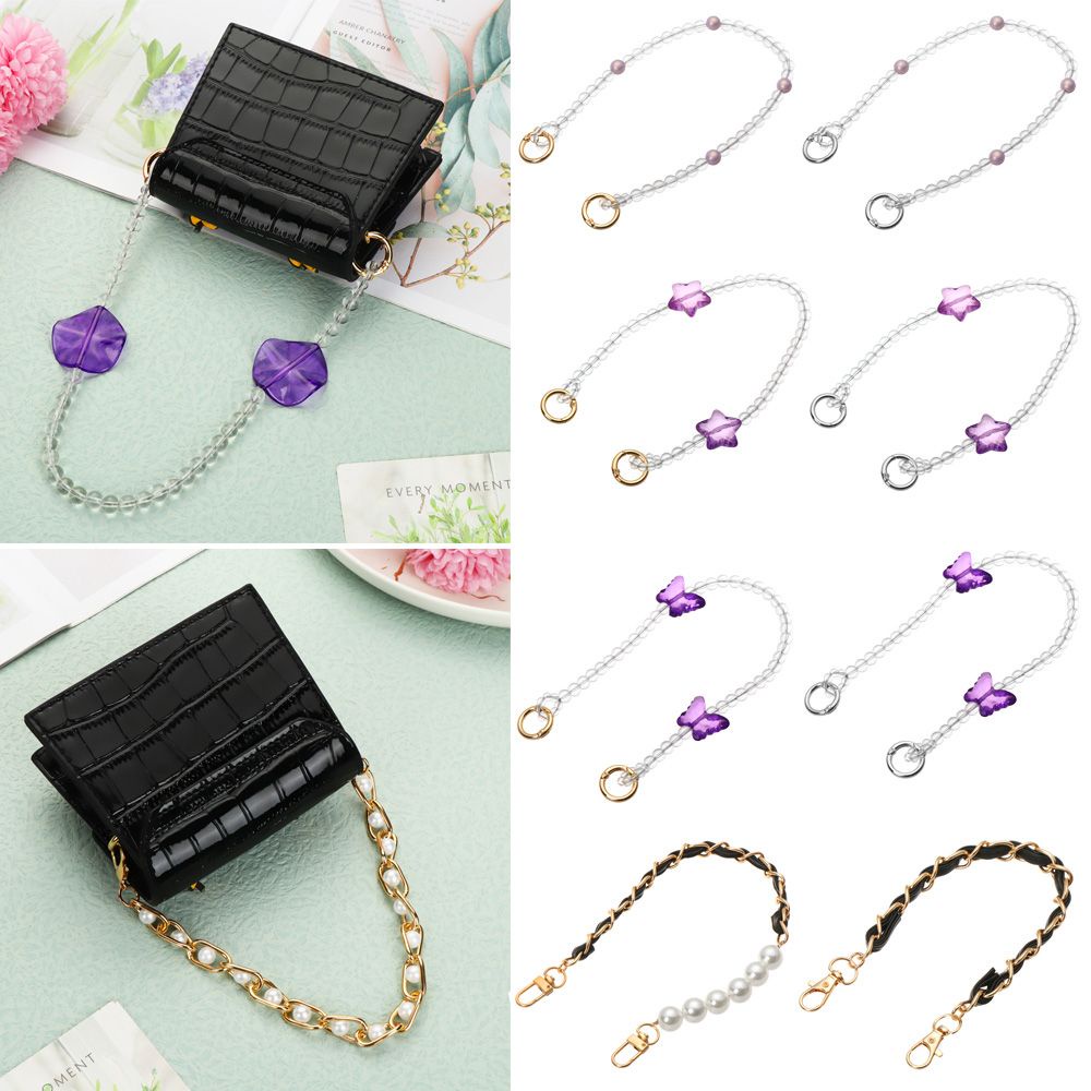 Dây đeo dạng chuỗi hạt ngọc trai pha lê trơn ngắn nhiều kiểu chất lượng cao thay thế cho túi xách