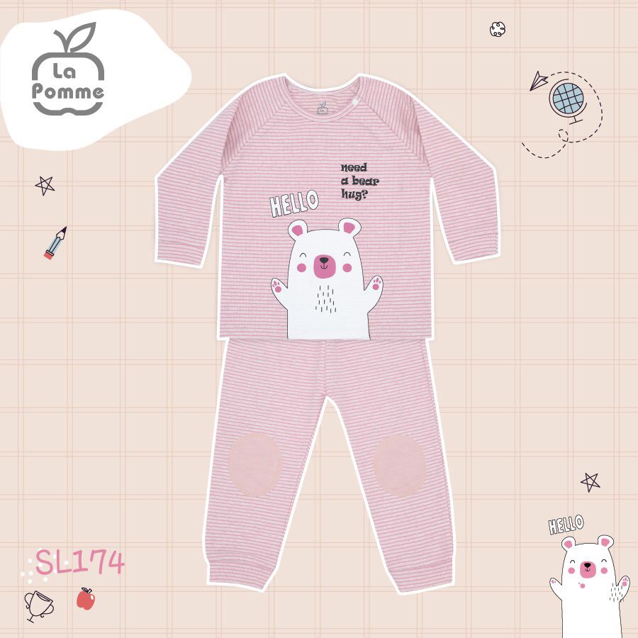 SL174 Bộ Dài Tay La pomme Hello baby bear cho bé trai, gái (6 tháng đến 5 tuổi)