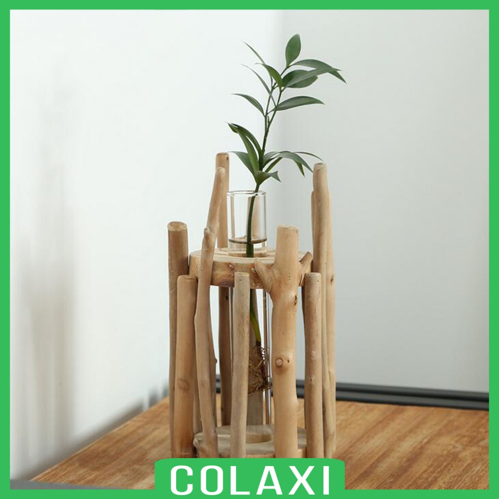Bình Hoa Thủy Tinh Có Giá Đỡ Bằng Gỗ Trang Trí Nhà Cửa