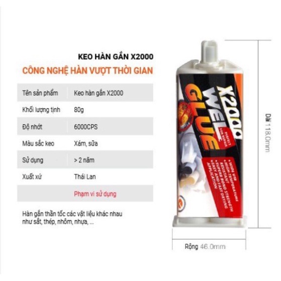 Keo hàn gắn sắt, thép, kim loại X2000 đa năng siêu dính thế hệ mới chịu nhiệt độ cao