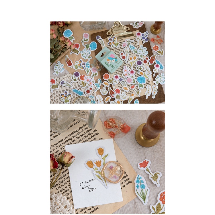 Bộ 46 Miếng Dán Trang Trí Sổ Tay Hình Hoa Màu Xanh Lá