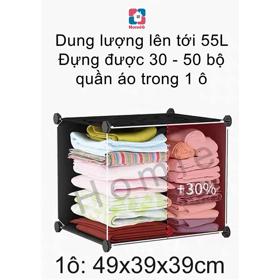 Tủ nhựa ghép đựng quần áo 6 ô LOẠI TO sâu 47cm - Tủ đề đồ lắp ráp đa năng thông minh 1 khoang treo