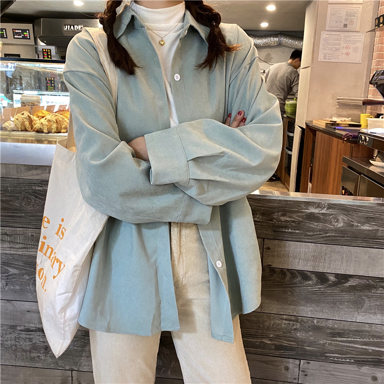 Xiaozhainv Áo sơ mi tay dài dáng rộng phong cách Hàn Quốc dễ phối đồ