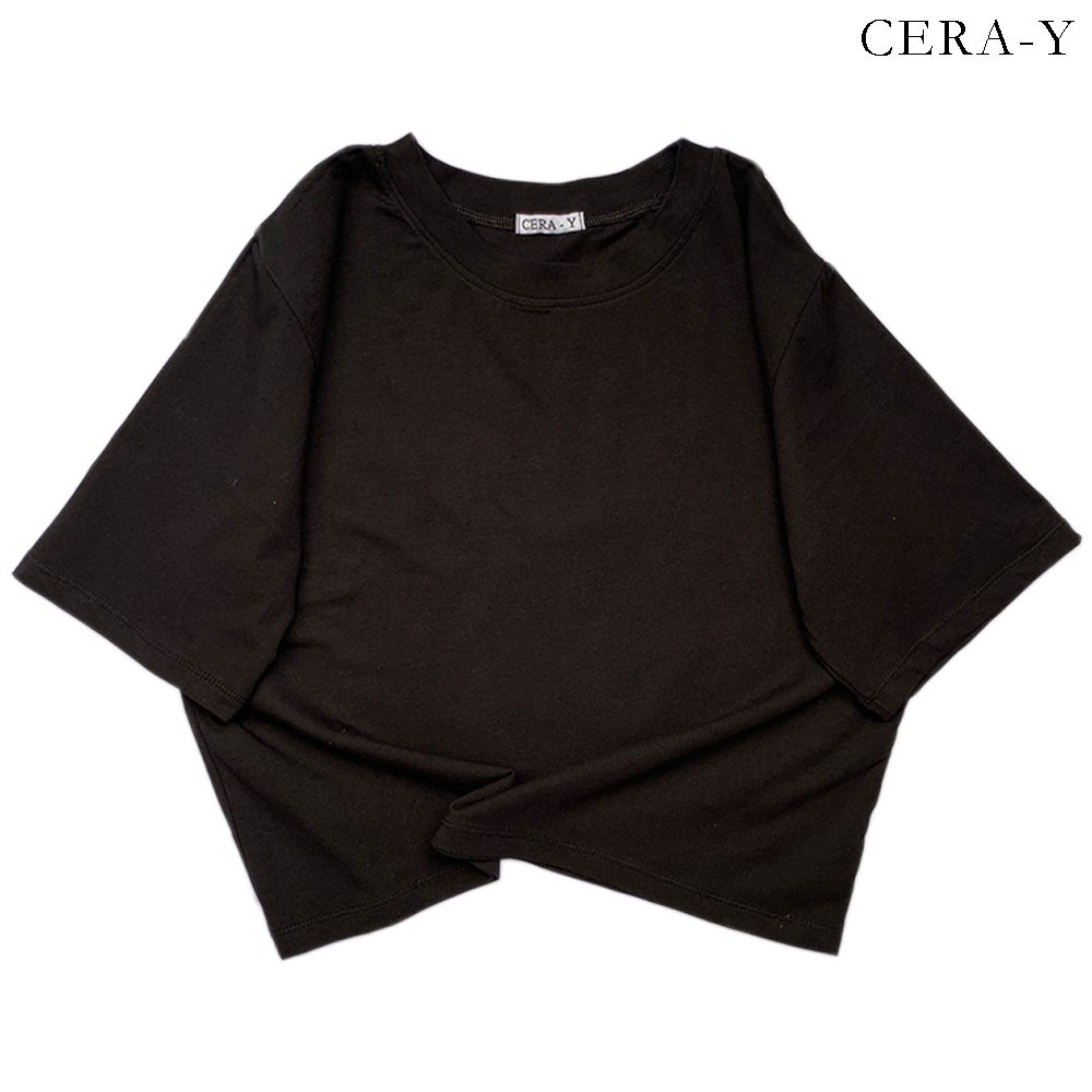 Áo thun thể thao form rộng croptop CERA-Y màu đen CRA001