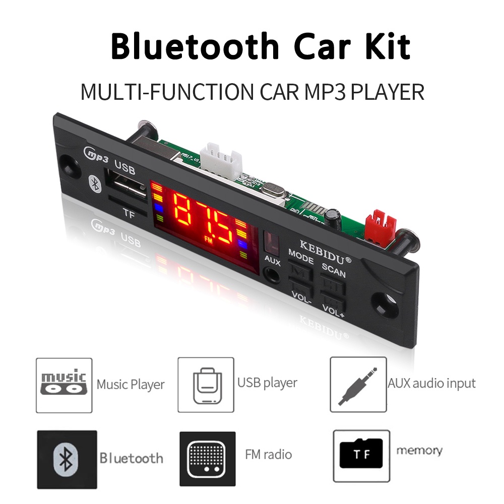 Máy Nghe Nhạc MP3 Không Dây Bluetooth 5.0 5-12V Màn Hình Màu Hỗ Trợ FM WMA USB TF