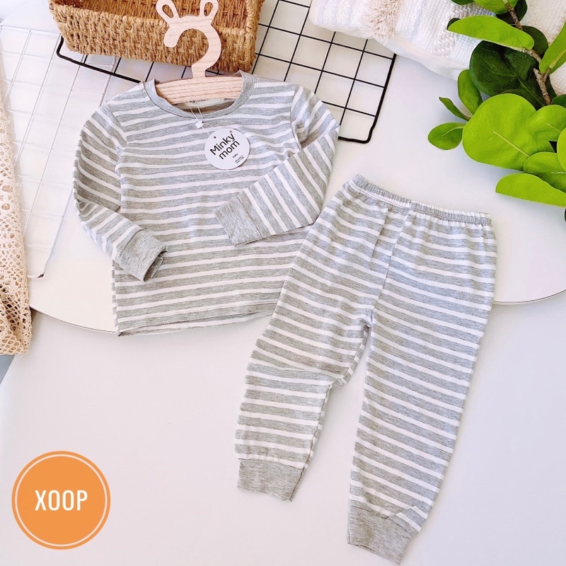 HOT ! BỘ DÀI TAY KẺ SỌC CHẤT COTTON LẠNH HÀNG MINKY MOM CHO BÉ(8-18kg)