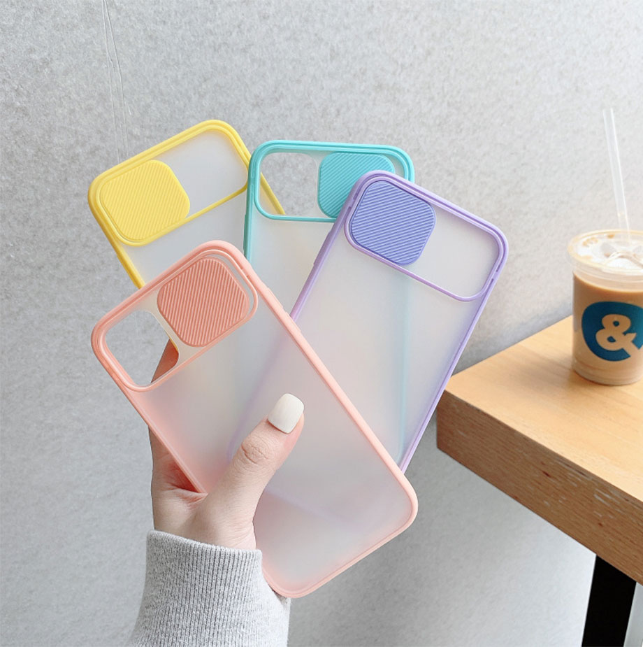 Slide Camera Lens Protection Phone Case For iPhone 6 6S 7 8 Plus XS Max XR 11 Pro Max SE2020 Color Candy Soft Cover Gift