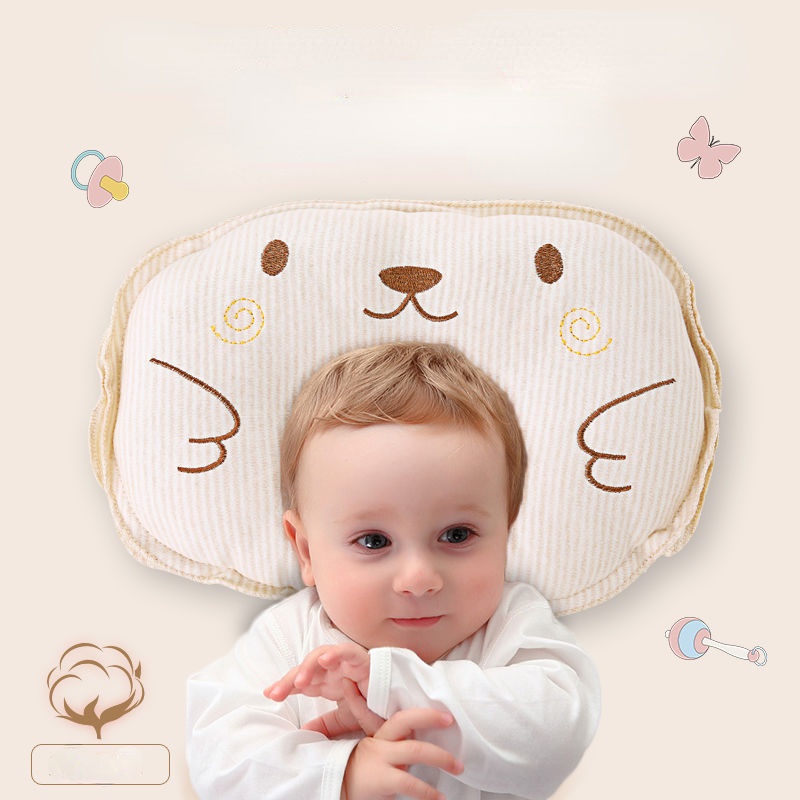 Gối Ngủ Định Hình Đầu Điều Chỉnh Tư Thế 24H Bằng Da Lộn Cotton Nguyên Chất Thoáng Khí Chống Bẹp Đầu Họa Tiết Hoạt Hình Cho Trẻ Sơ Sinh