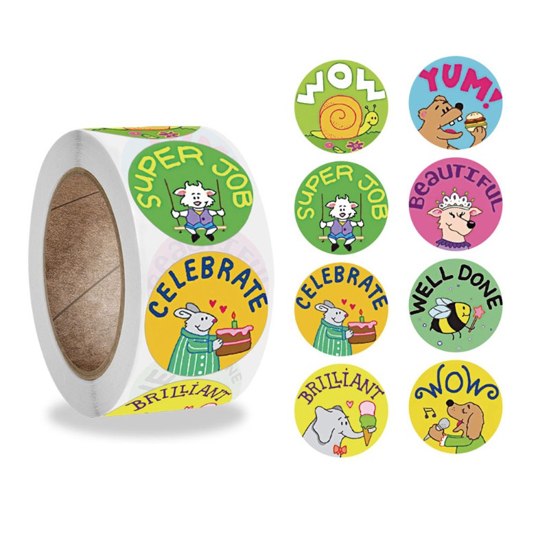 KING 1 Roll Cartoon Animal School Teacher Reward Stickers Motivate Students Sticker