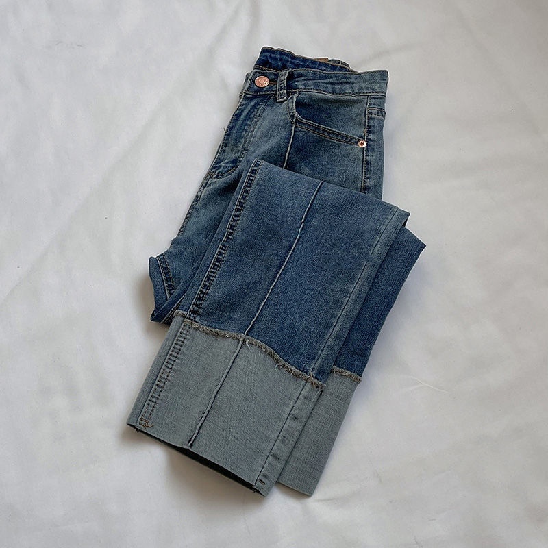 Jiashucheng Quần Jean Dài Tới Mắt Cá Chân Eo Cao Dáng Suông Cỡ Lớn Phong Cách Mới Cho Nữ