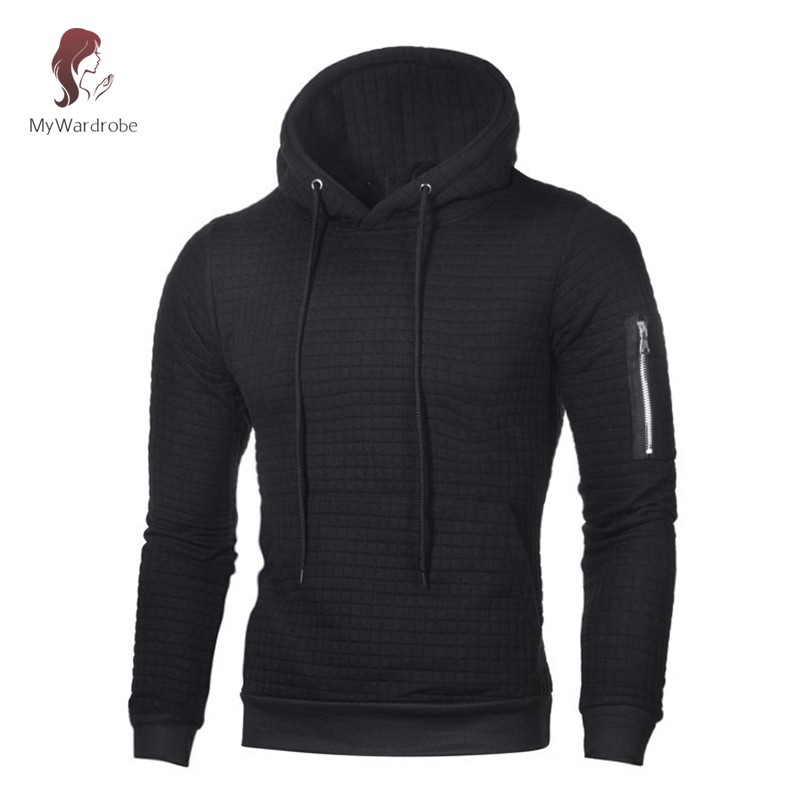 Áo Khoác Hoodie Tay Dài Dây Rút Giữ Ấm Cho Nam Tập Gym