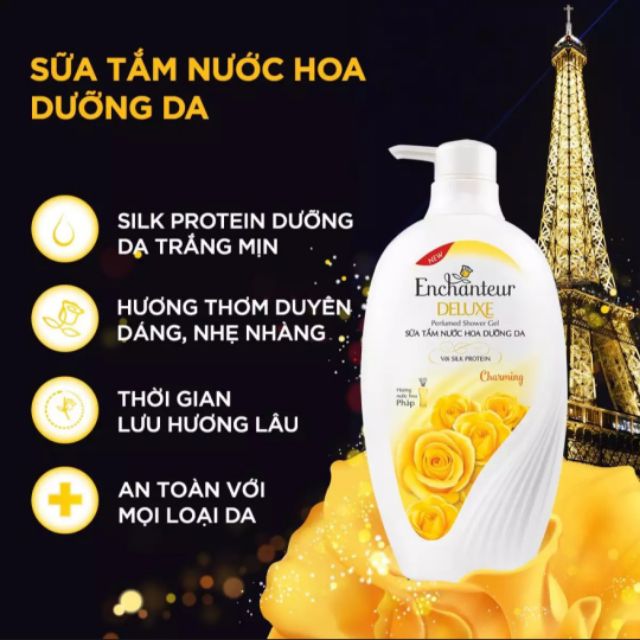 Sữa tắm nước hoa Enchanteur Charming nồng nàn quyến rũ 900gr - Tặng Túi Sữa tắm 450gr