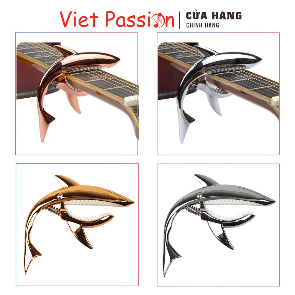 Kẹp capo guitar cá mập màu hồng ánh đồng cho đàn guitar classic acoustic cao cấp VietPassion