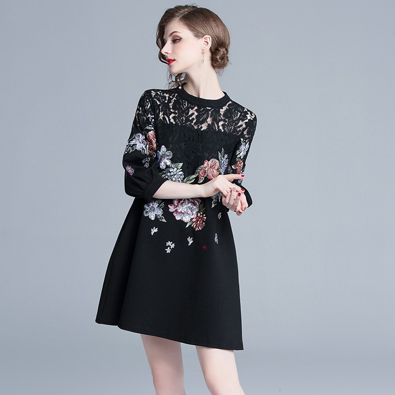 Real Shot Women's High Quality Embroidered Lace Paneled Mini Party Dress | BigBuy360 - bigbuy360.vn
