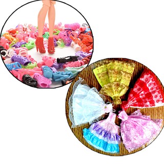 Combo 05 Váy Đầm Dạ Hội +10 Đôi Giầy Dành Cho Búp Bê 30cm