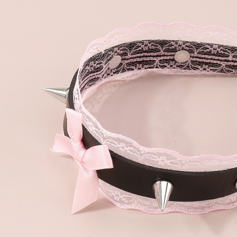 Vòng Cổ Choker Bằng Da Pu Phối Đinh Tán Kim Loại Phong Cách Harajuku