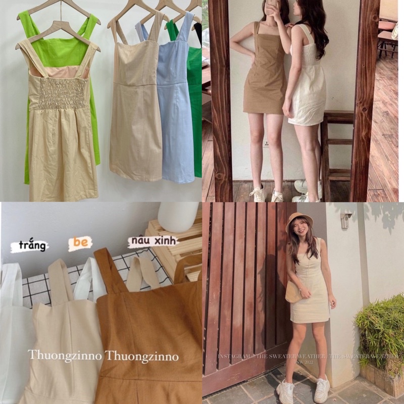 [Ảnh thật/Video]Váy hai dây chun sau thiết kế bản to Tây Âu