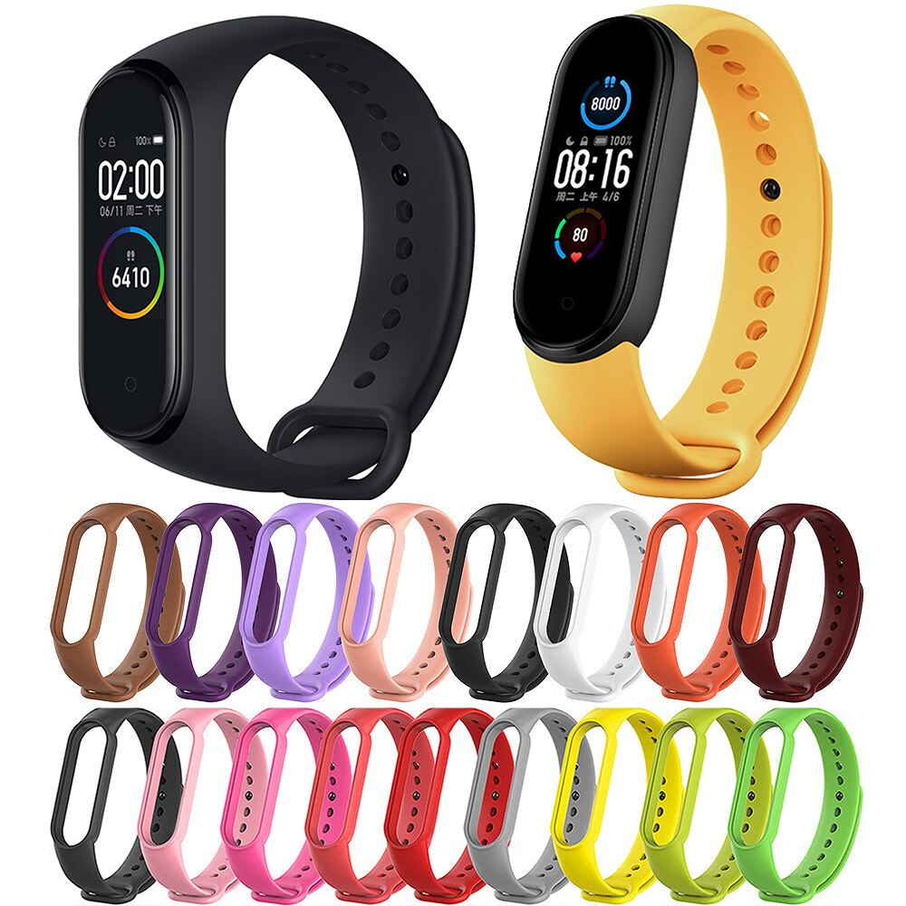 Dây Đeo Thay Thế Chất Liệu Silicon Màu Trơn Cho Mi Band 5 Xiaomi Mi Band 5 Mi Band 3