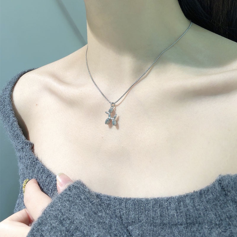 Dây Chuyền Thép Titan Mặt Chú Chó Và Bong Bóng Dễ Thương Phong Cách Hàn Quốc