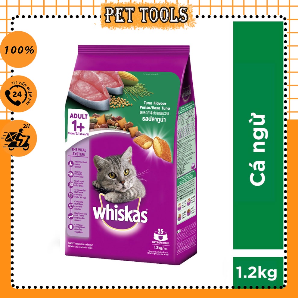 Thức ăn mèo lớn whiskas vị cá ngừ gói 1.2kg