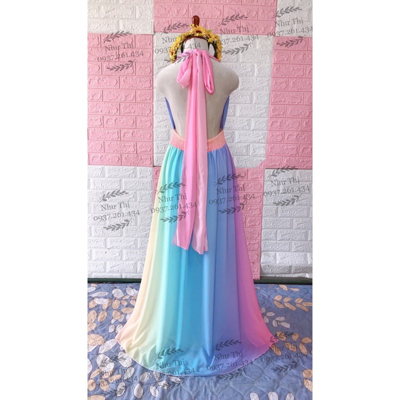 (miễn phí chỉnh váy) đầm maxi màu loang yếm hai dây cột nơ đi biển du lịch chụp hình sống ảo mix nhiều màu cầu vồng | BigBuy360 - bigbuy360.vn