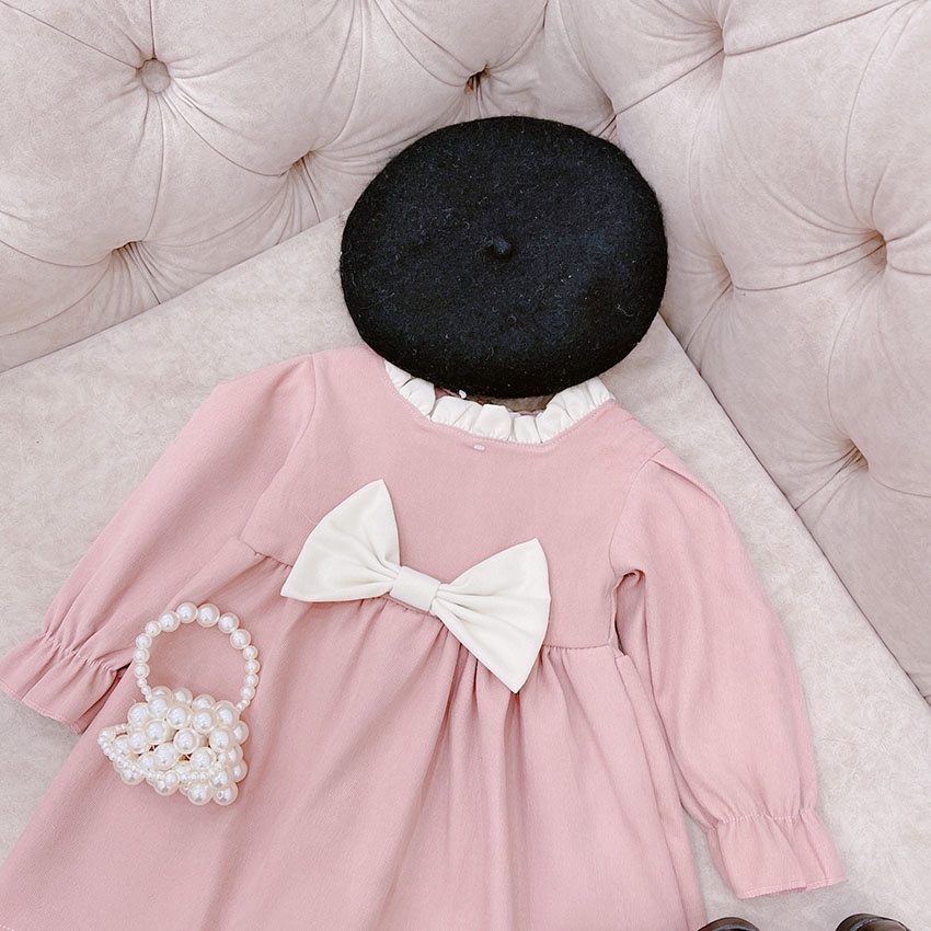 VÁY NHUNG CHO BÉ GÁI SIÊU DÀY DẶN MỀM MẠI PHỐI NƠ CỰC DỄ THƯƠNG CHO BÉ DIỆN TẾT SIZE 11-21KG [V27]
