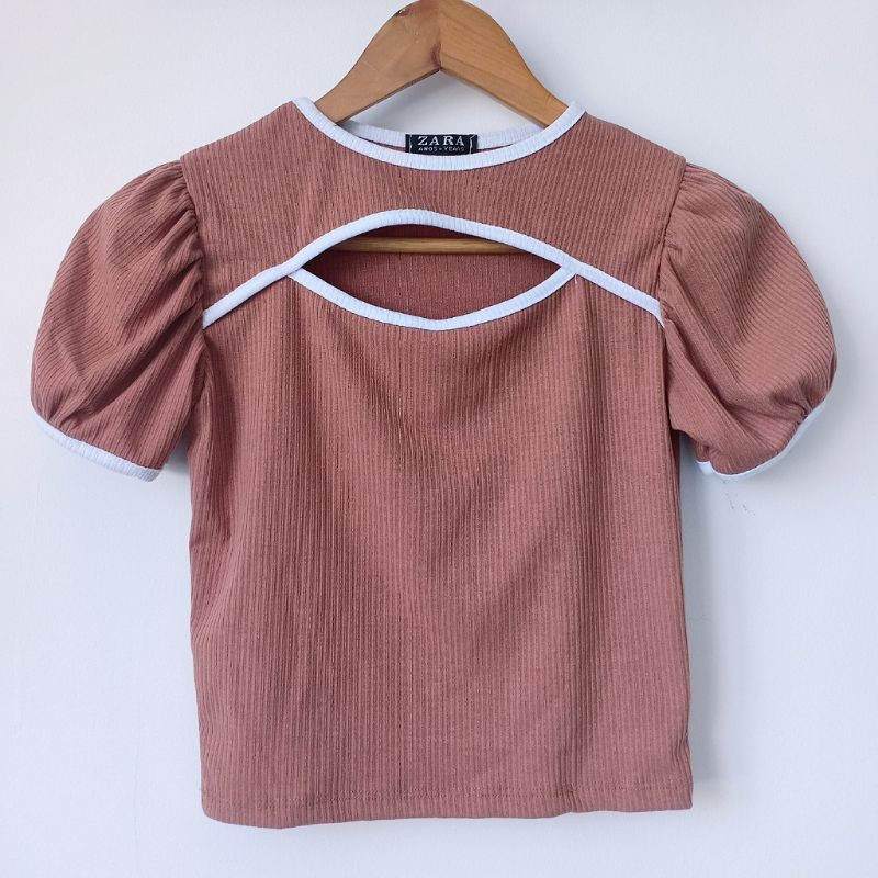 Áo Thun Croptop Cổ Tròn Khoét Ngực Viền Cổ Tàu Chất Gân Mềm Tuyết's House