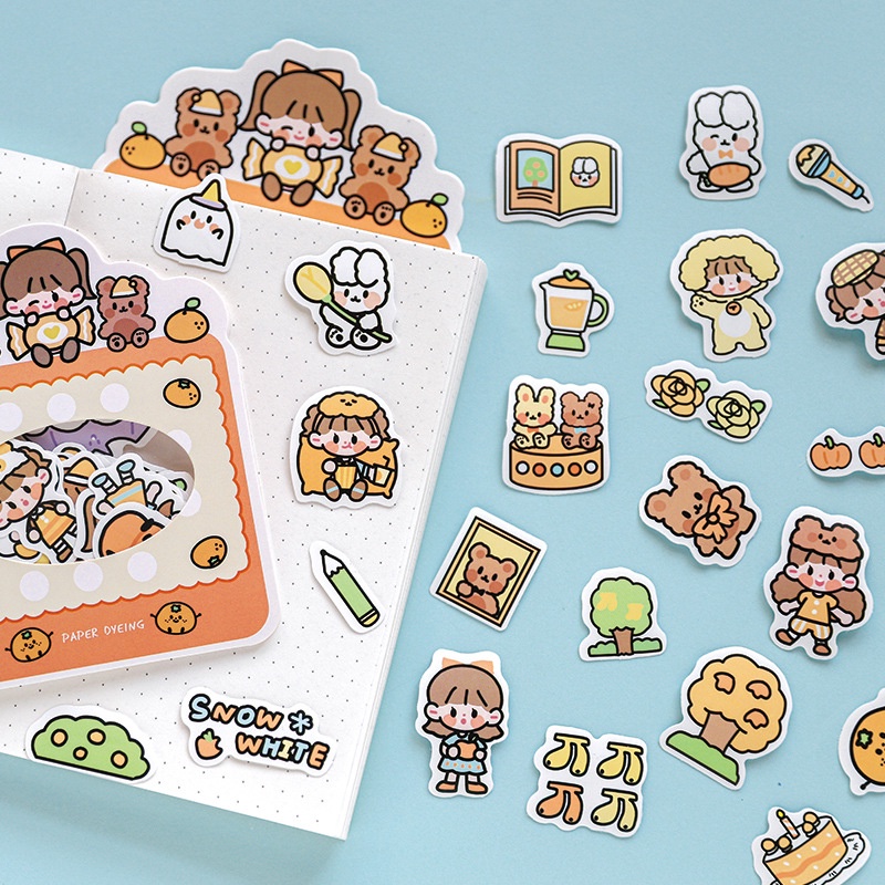 Set 100 miếng sticker hình cô gái &amp; gấu thỏ cute