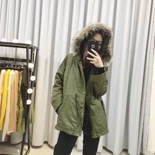 Khoác kaki mũ lông