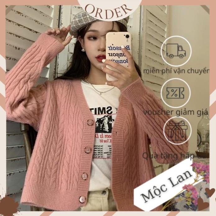 (MộcLan ORDER) Áo cardigan len nữ dày dài tay dài màu trắng, hồng , be chất đẹp hàng quảng châu thời trang thu đông
