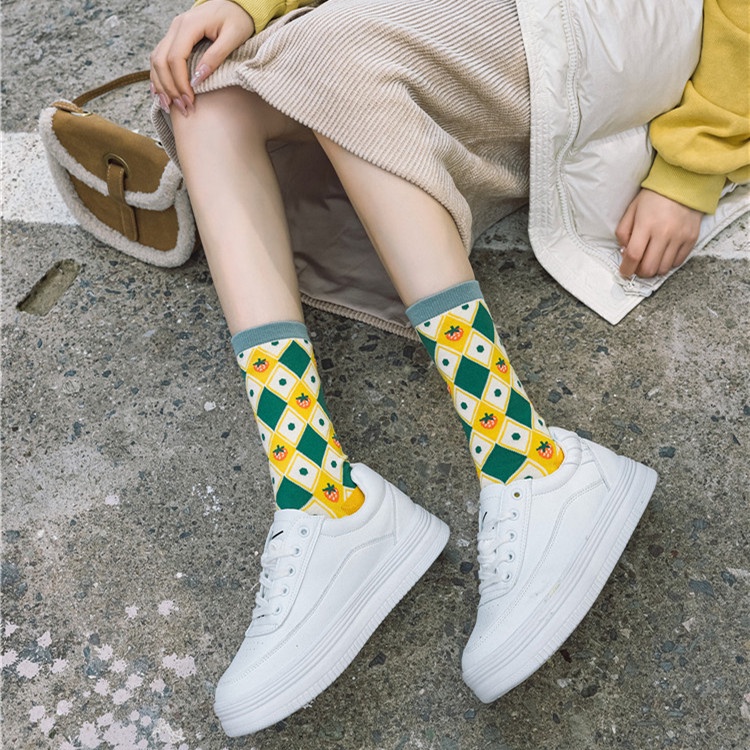 Vớ cotton mềm thoáng khí in họa tiết hoa phong cách Hàn Quốc cho nữ