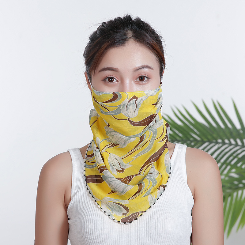 Unisex Adult Chiffon Printing Floral Quick-drying Breathable Cycling Scarf Half Face Mask/Reusable Seamless Neck Cover Ear Loops Bandana/Sunscreen Windproof Anti-dust Facemask