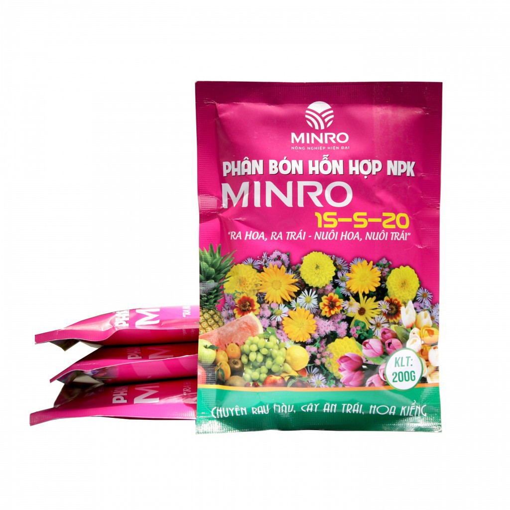 Phân Bón Hỗn Hợp NPK 15-5-20 MINRO Giúp RA HOA, RA TRÁI - NUÔI HOA, NUÔI TRÁI (200Gram)