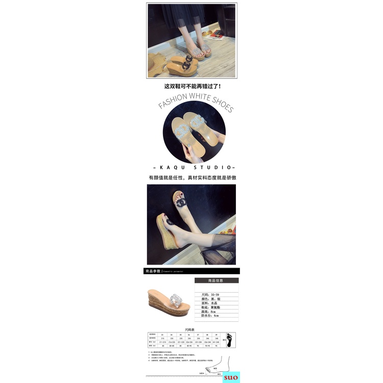 Dép Đế Xuồng Dày Quai Ngang Trong Suốt Đính Đá Chống Trượt Thời Trang Mùa Hè 2018 Dành Cho Nữ