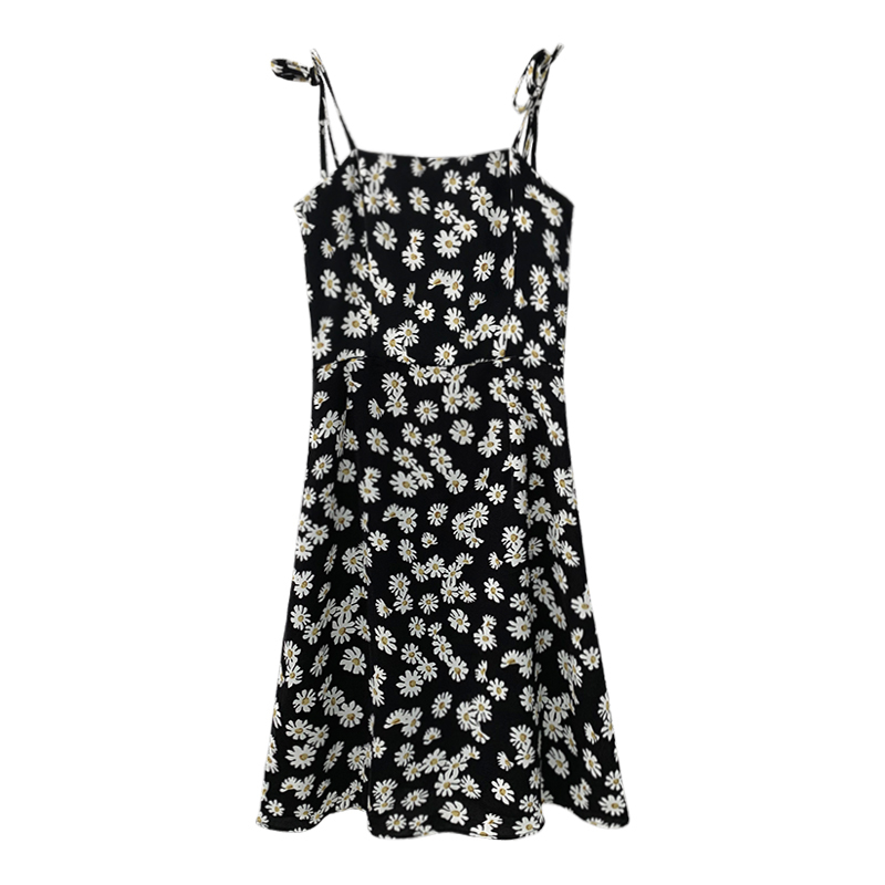 Đầm nữ tiểu thư dáng dài ngắn 2021, Váy hai dây nữ hoa nhí màu đen đi biển sang chảnh thời trang hàn quốc du lịch | BigBuy360 - bigbuy360.vn