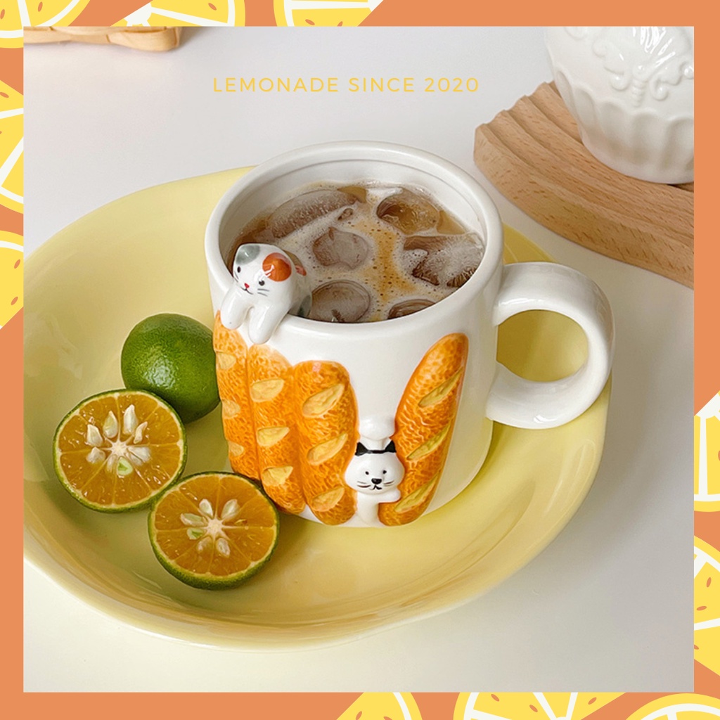 Cốc gốm sứ hình mèo bánh mì dễ thương
