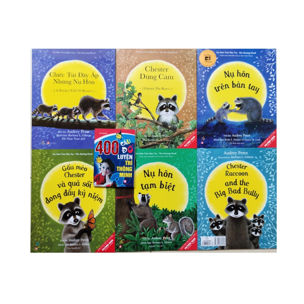 Sách Combo 6 cuốn picture book song ngữ Gấu mèo Chester + Tặng 400 câu đố luyện trí thông minh