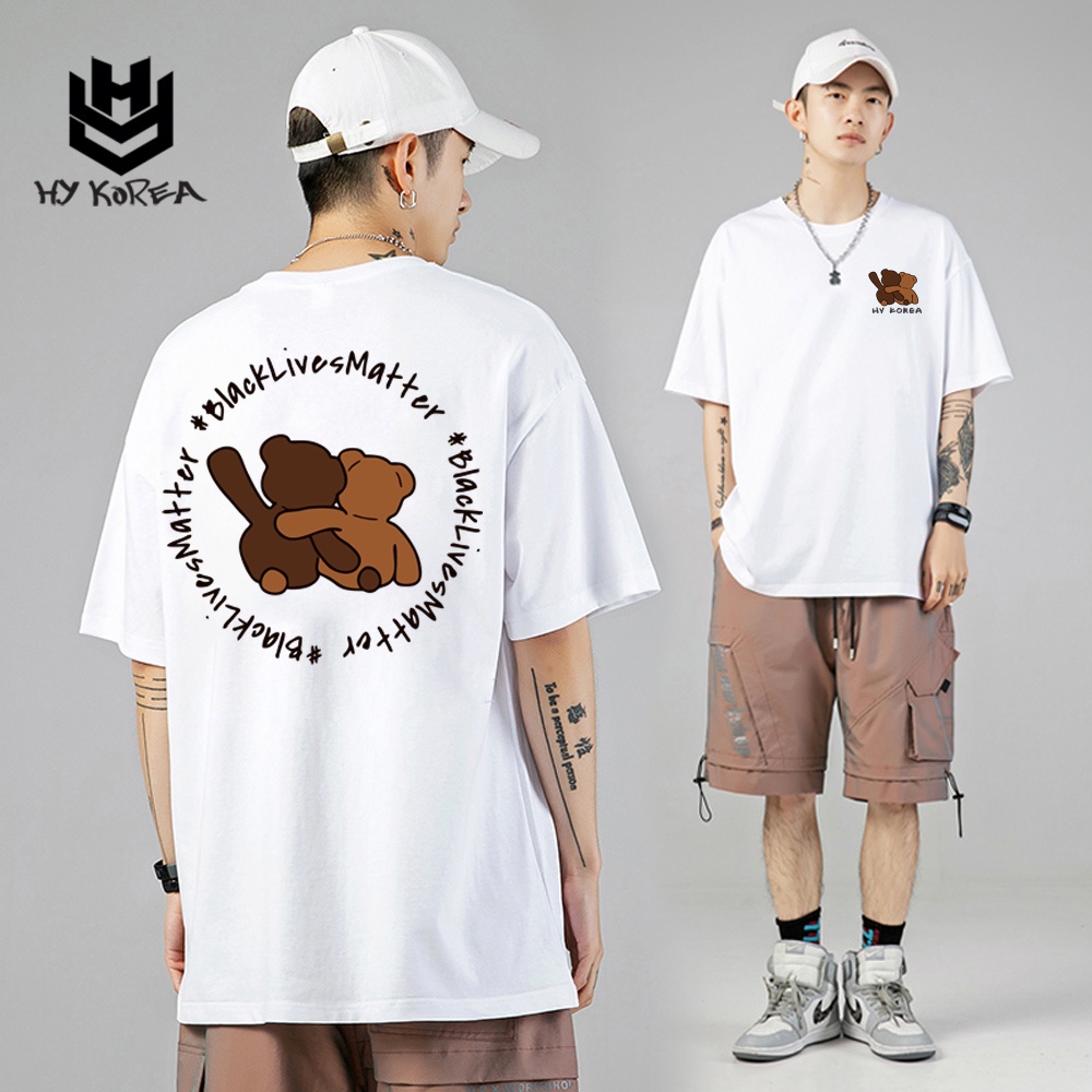 Áo Thun Tay Lỡ Couple Đôi Nhóm Lớp HY Korea Form Rộng Cotton 100 In Hình Gấu Khoác Vai 557.