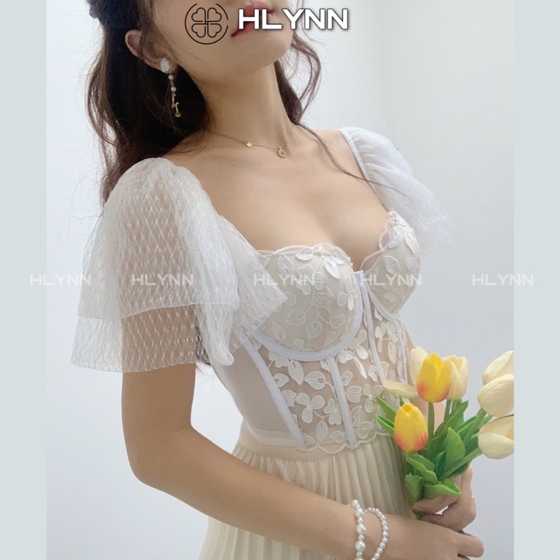 Áo corset ren hoa nổi tay cánh tiên có gọng mút dày 2cm m182 | BigBuy360 - bigbuy360.vn