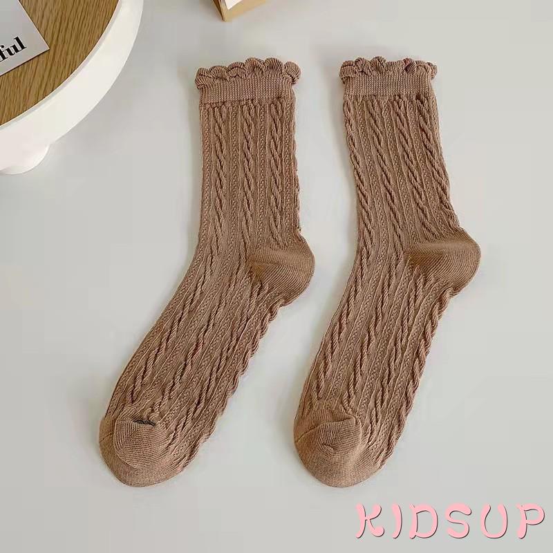 Đôi tất cotton phối ren thời trang thu đông cho nữ